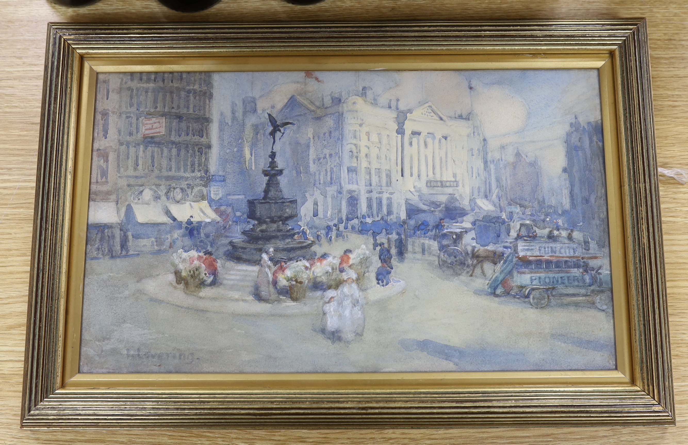 Ida Lovering (1881-1915), watercolour, Piccadilly Circus, signed, 22 x 38cm